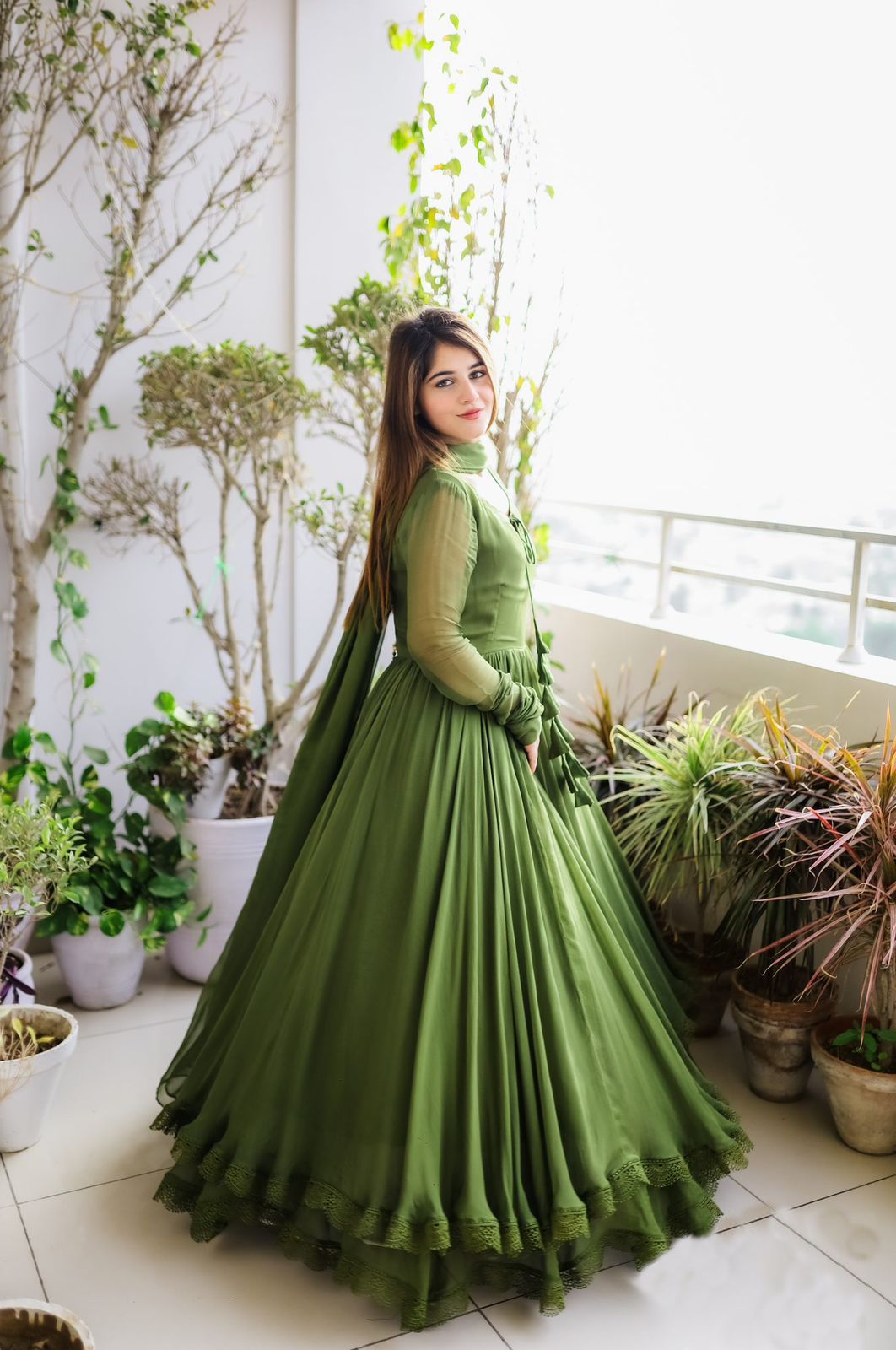 Faux Georgette Lace work With Tussels Gown (Stitched) - Premium from Ethenika.com - Just INR 2490! Shop now at Ethenika.com