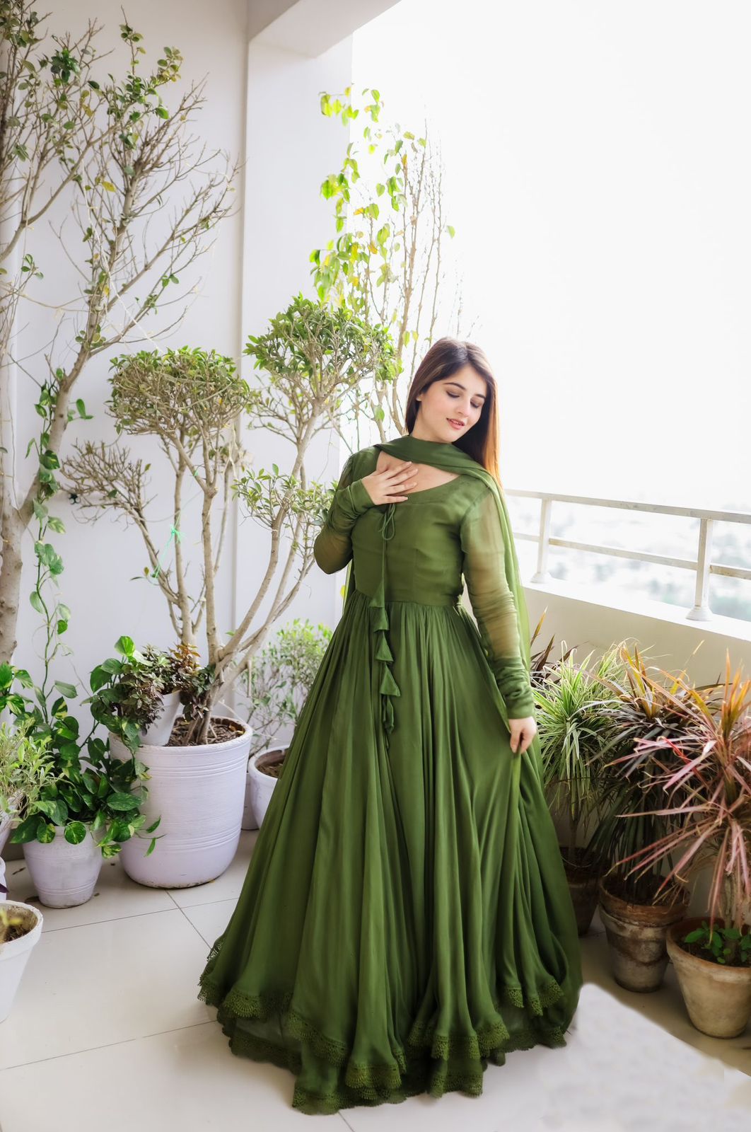 Faux Georgette Lace work With Tussels Gown (Stitched) - Premium from Ethenika.com - Just INR 2490! Shop now at Ethenika.com