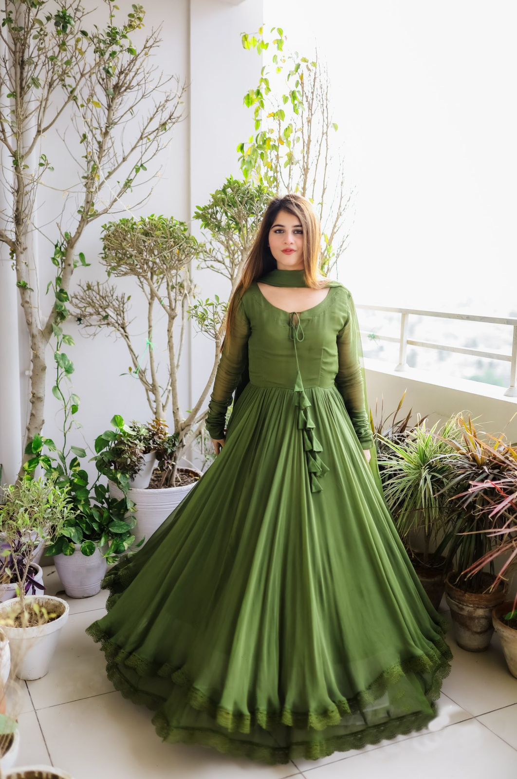 Faux Georgette Lace work With Tussels Gown (Stitched) - Premium from Ethenika.com - Just INR 2490! Shop now at Ethenika.com