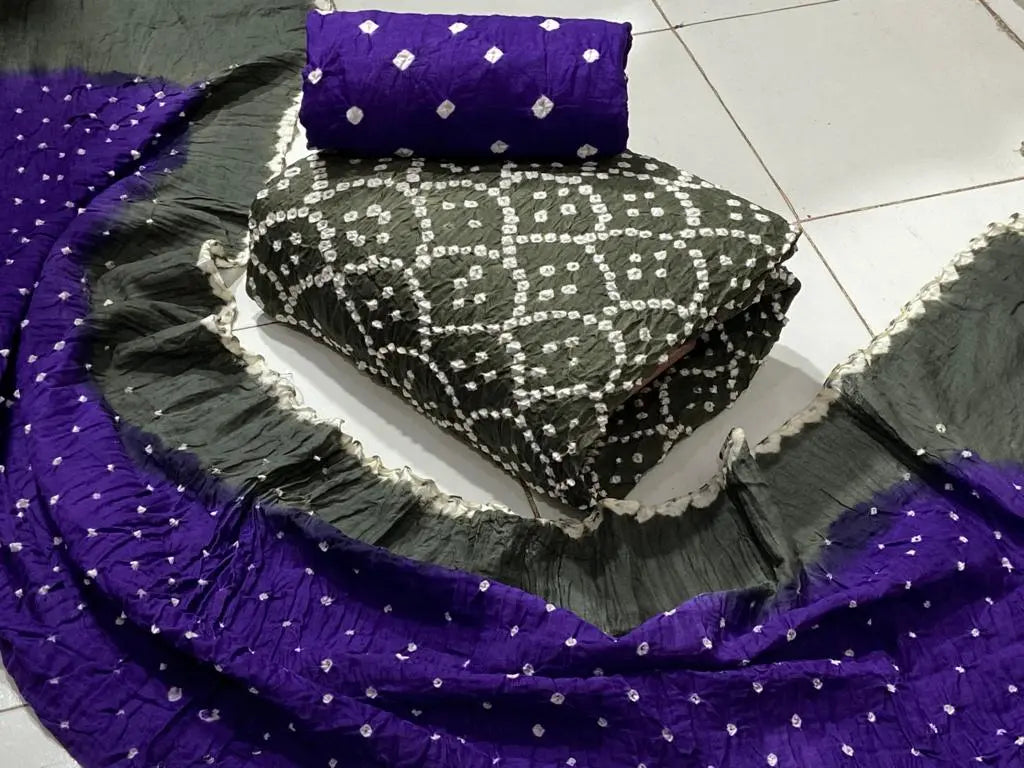 Cotton Satin Dual Contrast Hand Crafted Kutchi Bandhani Material (Unstitched) - Premium  from Ethenika.com - Just INR 1490! Shop now at Ethenika.com