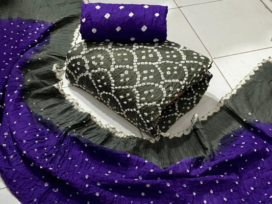 Cotton Satin Dual Contrast Hand Crafted Kutchi Bandhani Material (Unstitched) - Premium  from Ethenika.com - Just INR 1490! Shop now at Ethenika.com