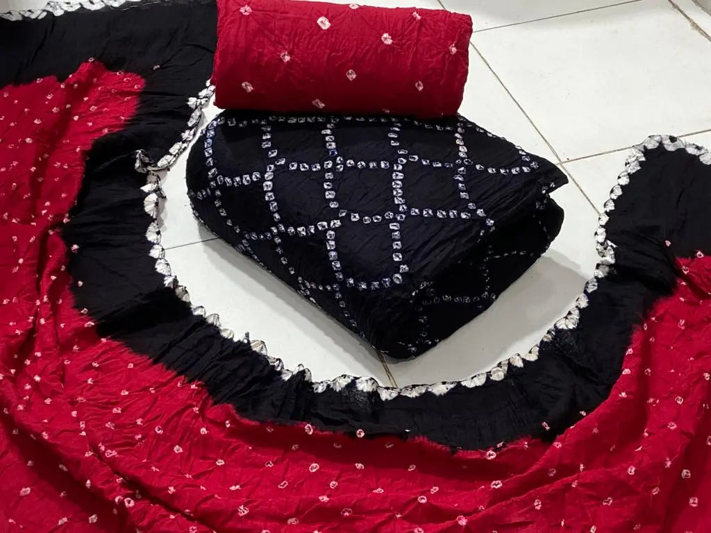 Cotton Satin Dual Contrast Hand Crafted Kutchi Bandhani Material (Unstitched) - Premium from Ethenika.com - Just INR 1490! Shop now at Ethenika.com