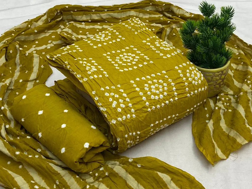 Cotton Satin Self Color Hand Crafted Square Panel Bandhani Material (Unstitched) - Premium  from Ethenika.com - Just INR 1390! Shop now at Ethenika.com