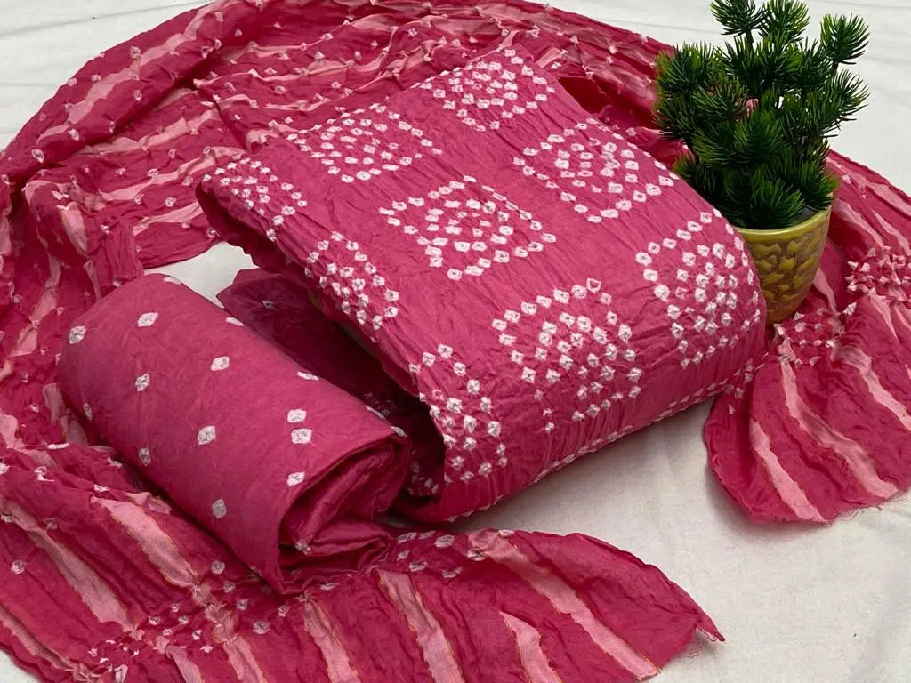 Cotton Satin Self Color Hand Crafted Square Panel Bandhani Material (Unstitched) - Premium from Ethenika.com - Just INR 1390! Shop now at Ethenika.com