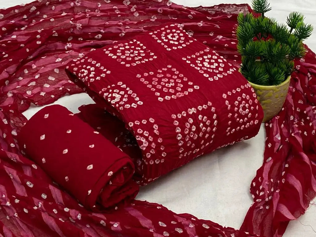 Cotton Satin Self Color Hand Crafted Square Panel Bandhani Material (Unstitched) - Premium from Ethenika.com - Just INR 1390! Shop now at Ethenika.com