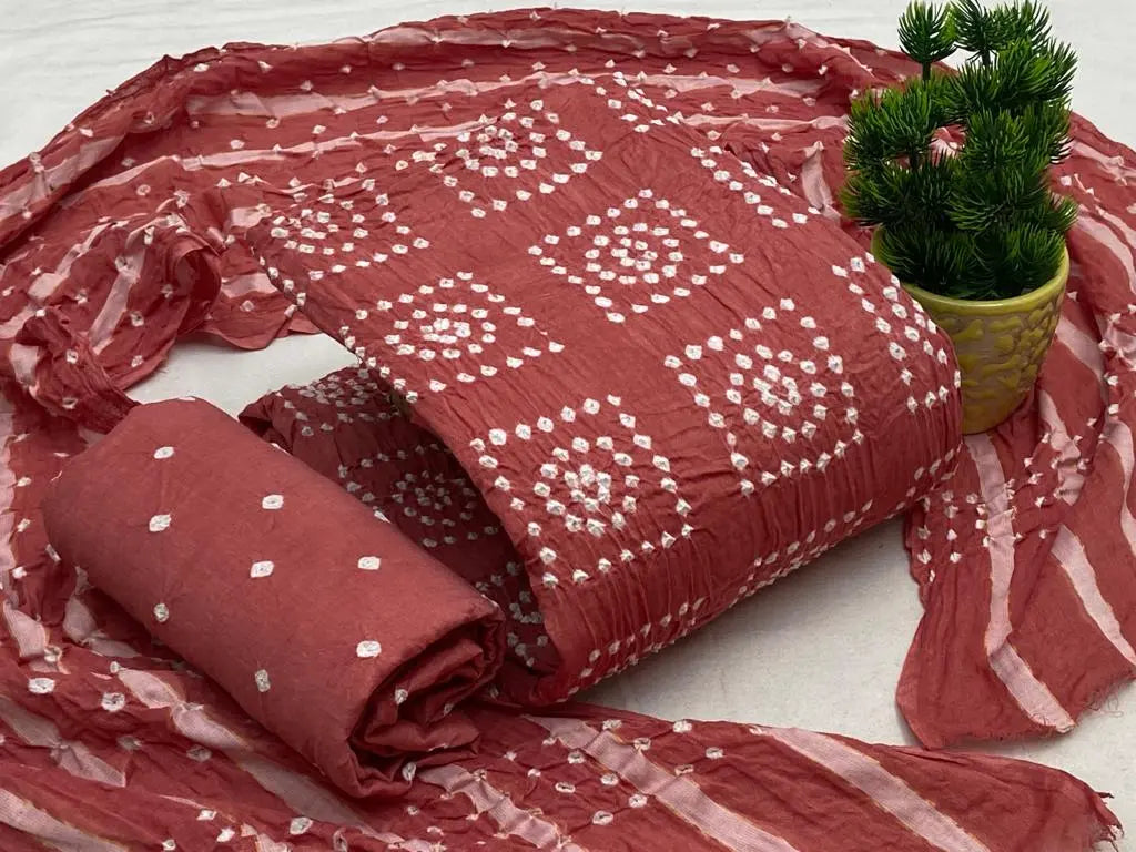 Cotton Satin Self Color Hand Crafted Square Panel Bandhani Material (Unstitched) - Premium  from Ethenika.com - Just INR 1390! Shop now at Ethenika.com