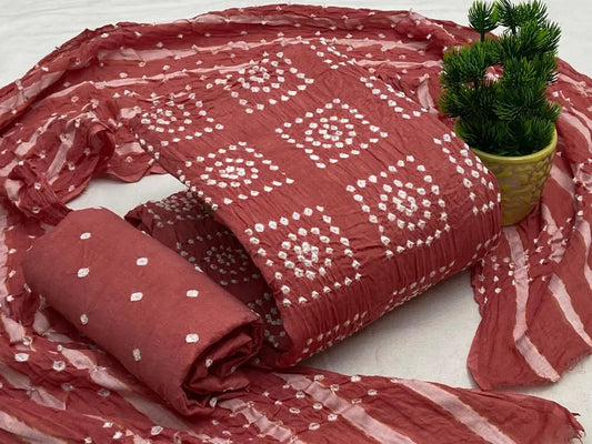 Cotton Satin Self Color Hand Crafted Square Panel Bandhani Material (Unstitched) - Premium  from Ethenika.com - Just INR 1390! Shop now at Ethenika.com