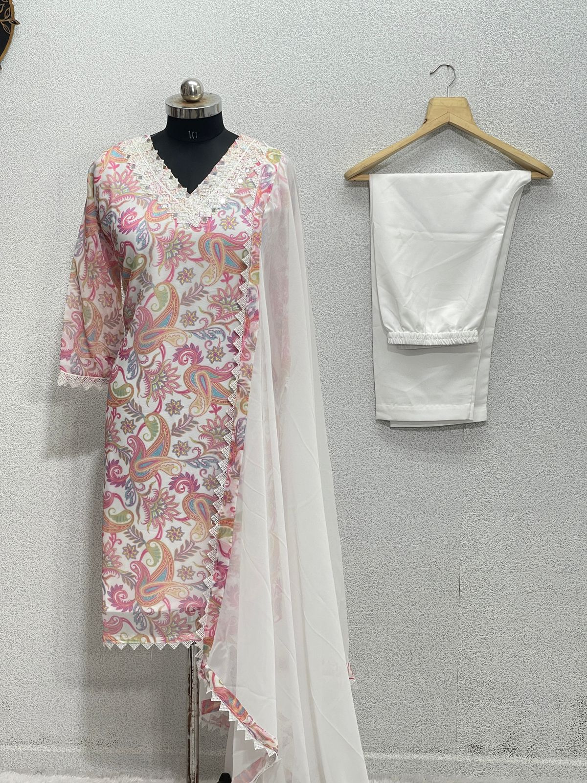 Mirror work Digital Print Kurti Pant Dupatta Set (Stitched) - Premium from Ethenika.com - Just INR 1990! Shop now at Ethenika.com