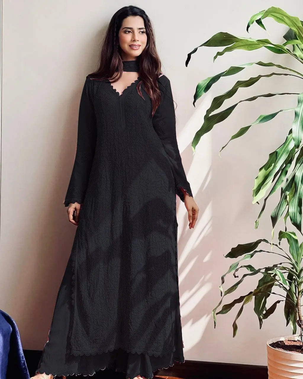 Chikankari work Faux Georgette Kurti Palazzo Set - Premium from Ethenika.com - Just INR 2590! Shop now at Ethenika.com