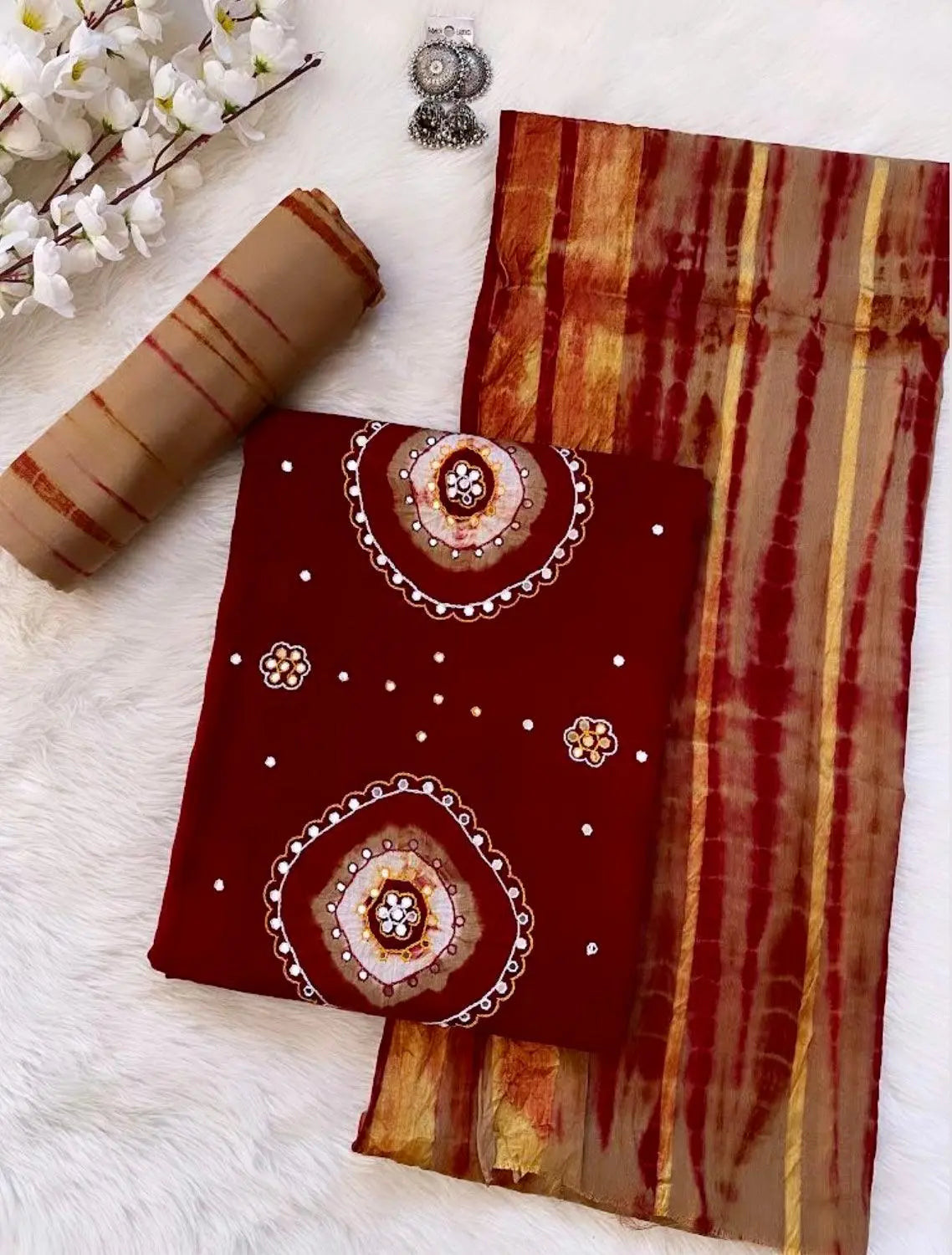 Soft Cotton Mirror Thread work Smoke Dyeing Bandhani - Premium from Ethenika - Just INR 1590! Shop now at Ethenika.com