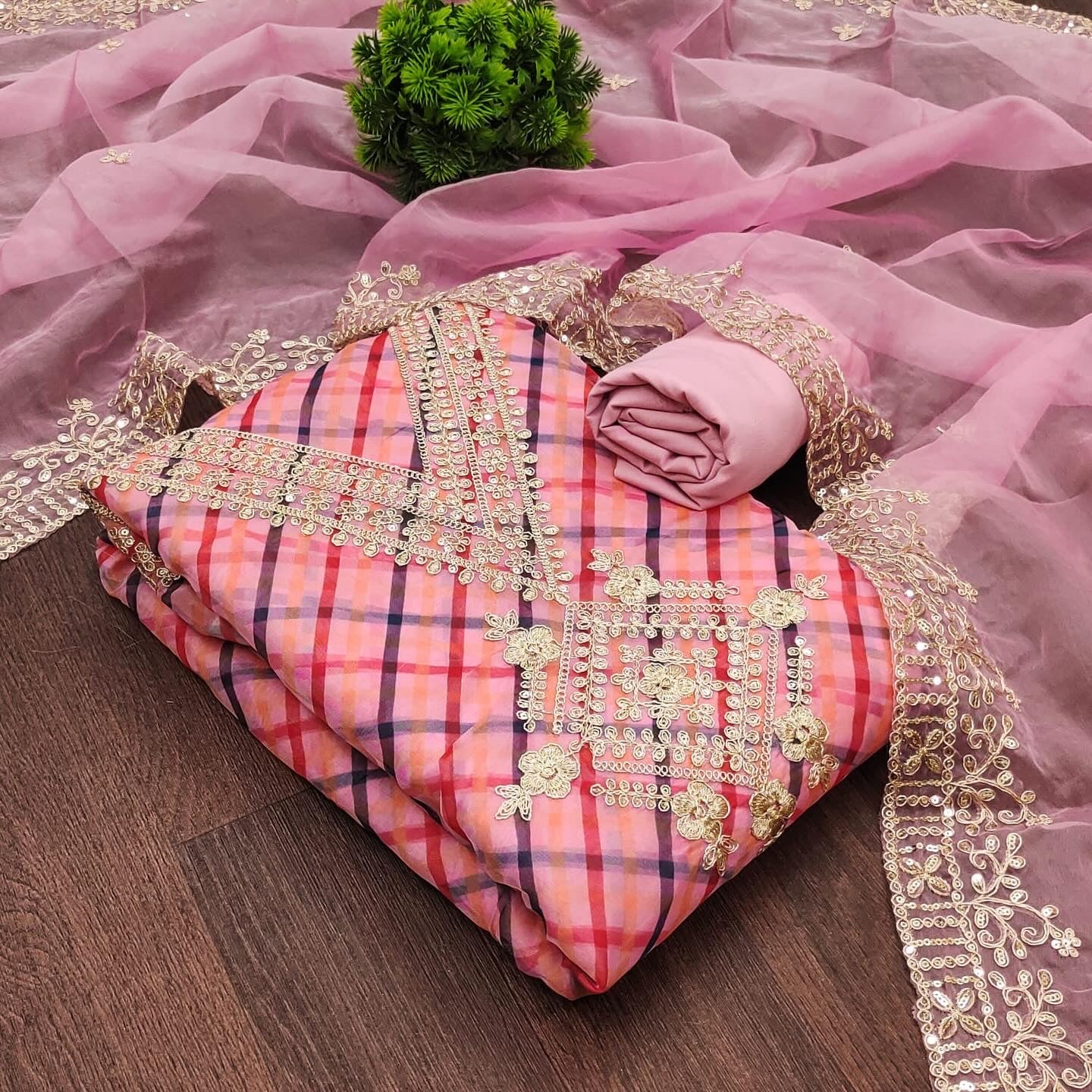Organza Digital Print V neck work Dress Material - Premium  from Ethenika.com - Just INR 1390! Shop now at Ethenika.com