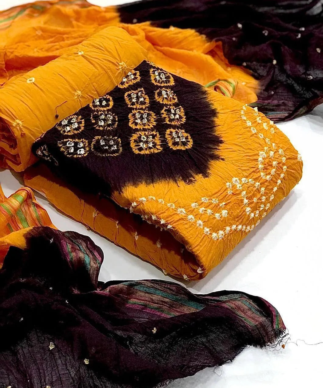 Cotton Dual Contrast V panel Bandhani Material (Unstitched) - Premium from Ethenika.com - Just INR 1290! Shop now at Ethenika.com