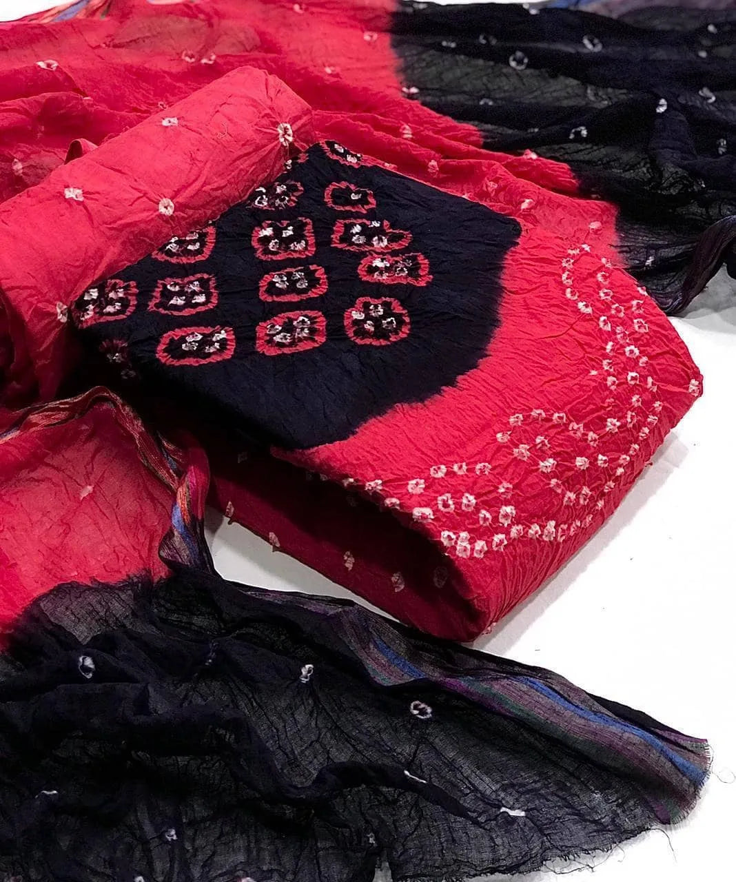 Cotton Dual Contrast V panel Bandhani Material (Unstitched) - Premium from Ethenika.com - Just INR 1290! Shop now at Ethenika.com