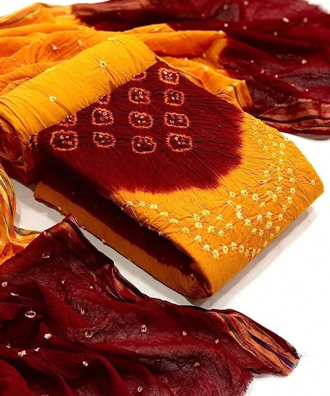 Cotton Dual Contrast V panel Bandhani Material (Unstitched) - Premium from Ethenika.com - Just INR 1290! Shop now at Ethenika.com