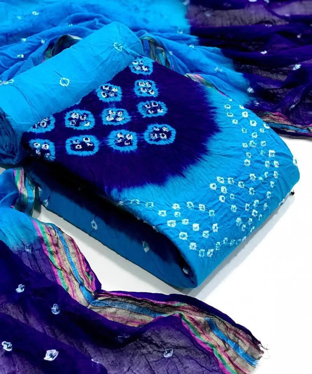 Cotton Dual Contrast V panel Bandhani Material (Unstitched) - Premium from Ethenika.com - Just INR 1290! Shop now at Ethenika.com