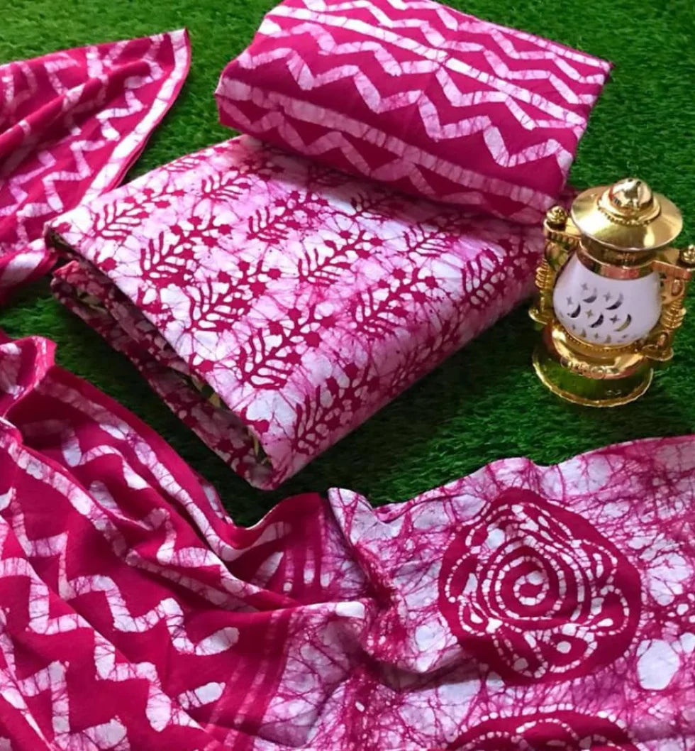 Cotton Satin Hand Blocked wax Batik Salwar Material (Unstitched) Ethenika.com