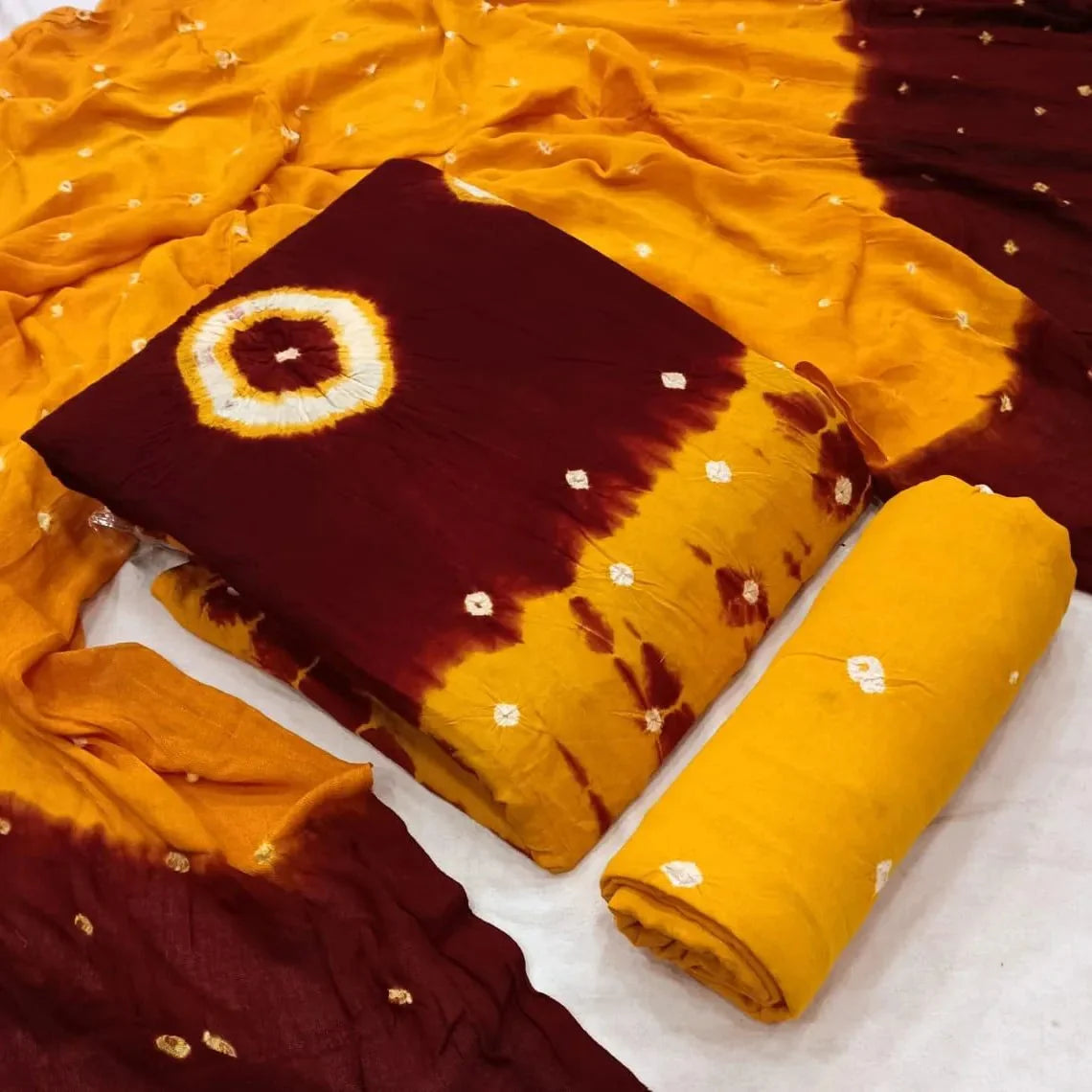 Reyon Dual Contrast Tye and Dye Bandhani Material (Unstitched) - Premium from Ethenika.com - Just INR 1290! Shop now at Ethenika.com