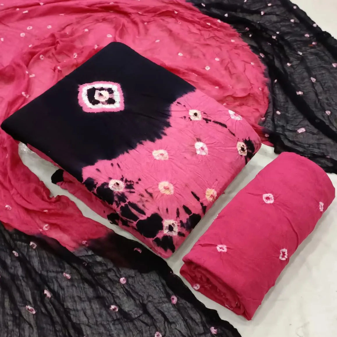 Reyon Dual Contrast Tye and Dye Bandhani Material (Unstitched) - Premium from Ethenika.com - Just INR 1290! Shop now at Ethenika.com