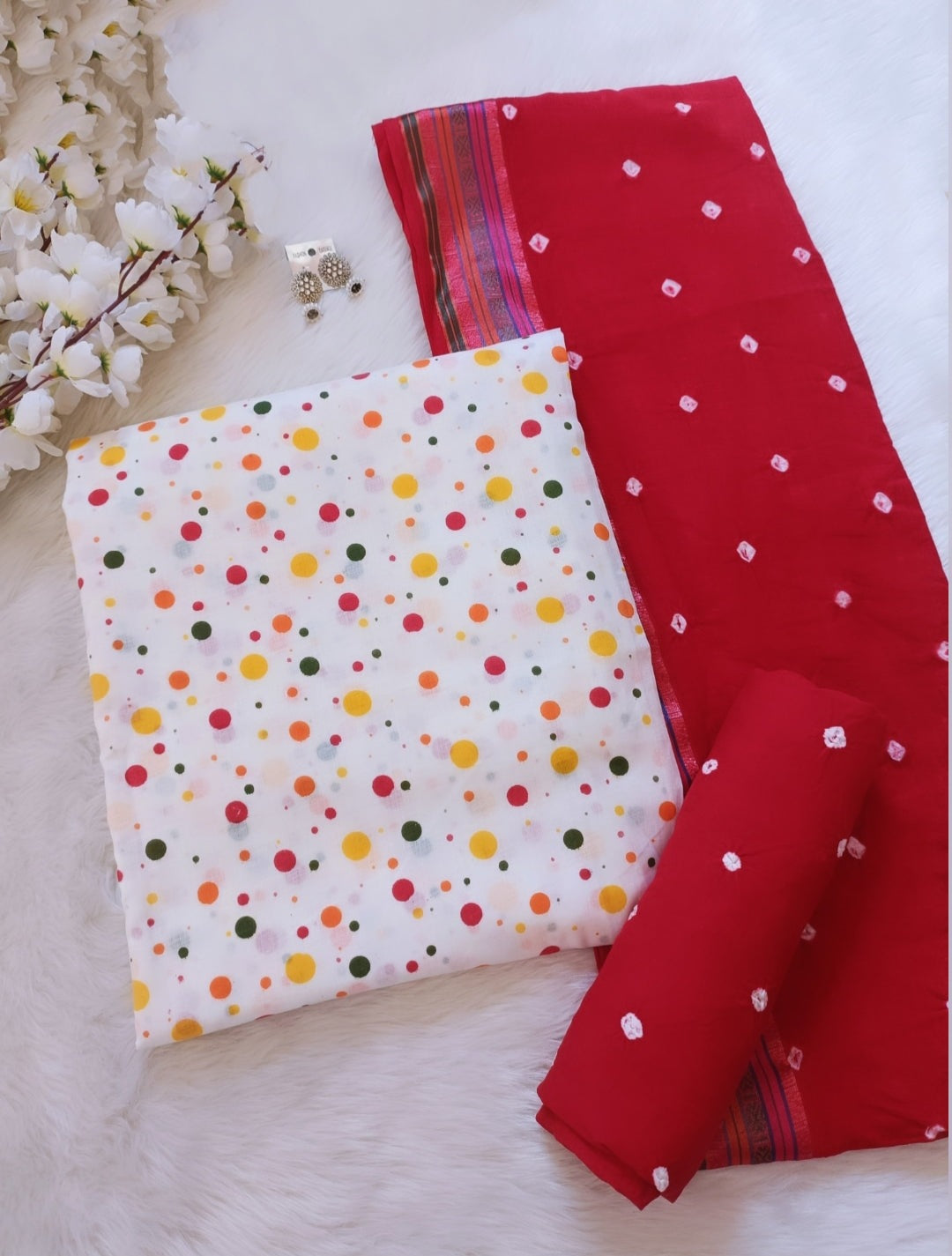 Soft Cotton Polkadot Bandhani Material (Unstitched) - Premium  from Ethenika.com - Just INR 1490! Shop now at Ethenika.com