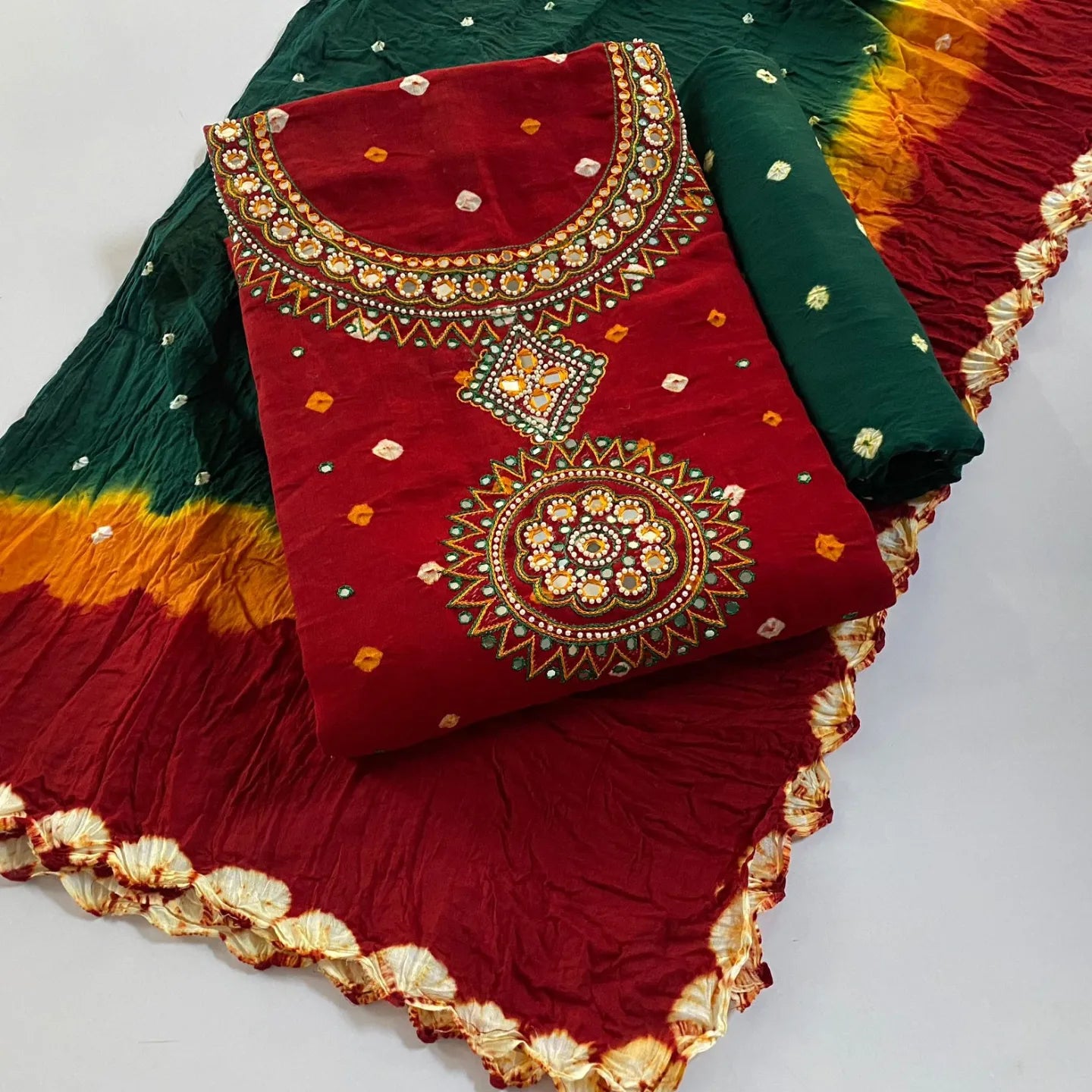 Kutchi Hand Thread with Mirror Work Bandhani Material (Unstitched) - Premium  from Ethenika - Just INR 2199! Shop now at Ethenika.com
