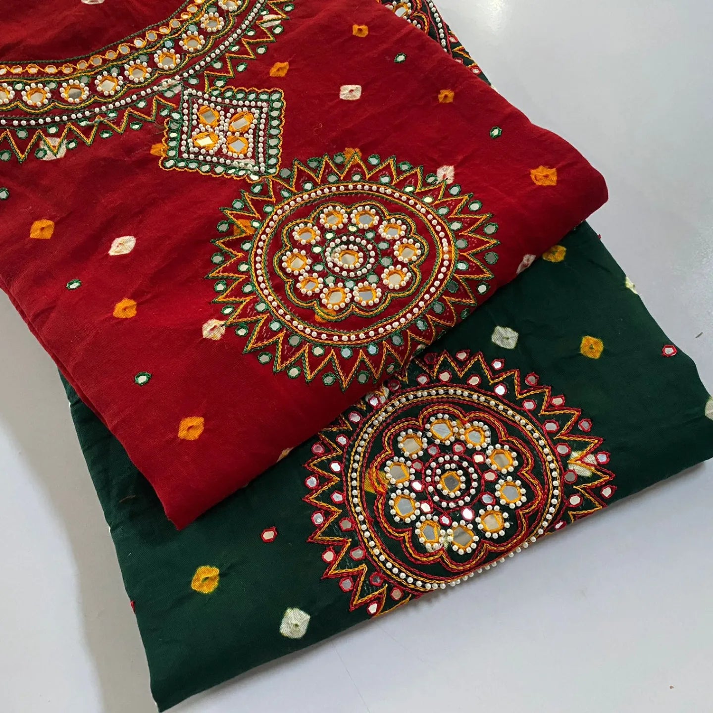 Kutchi Hand Thread with Mirror Work Bandhani Material (Unstitched) - Premium  from Ethenika - Just INR 2199! Shop now at Ethenika.com
