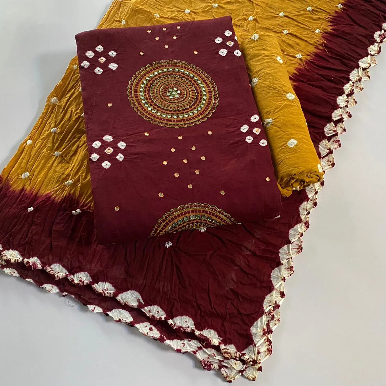 Cotton Mirror Thread work Bandhani Material (Unstitched) - Premium from Ethenika.com - Just INR 2190! Shop now at Ethenika.com