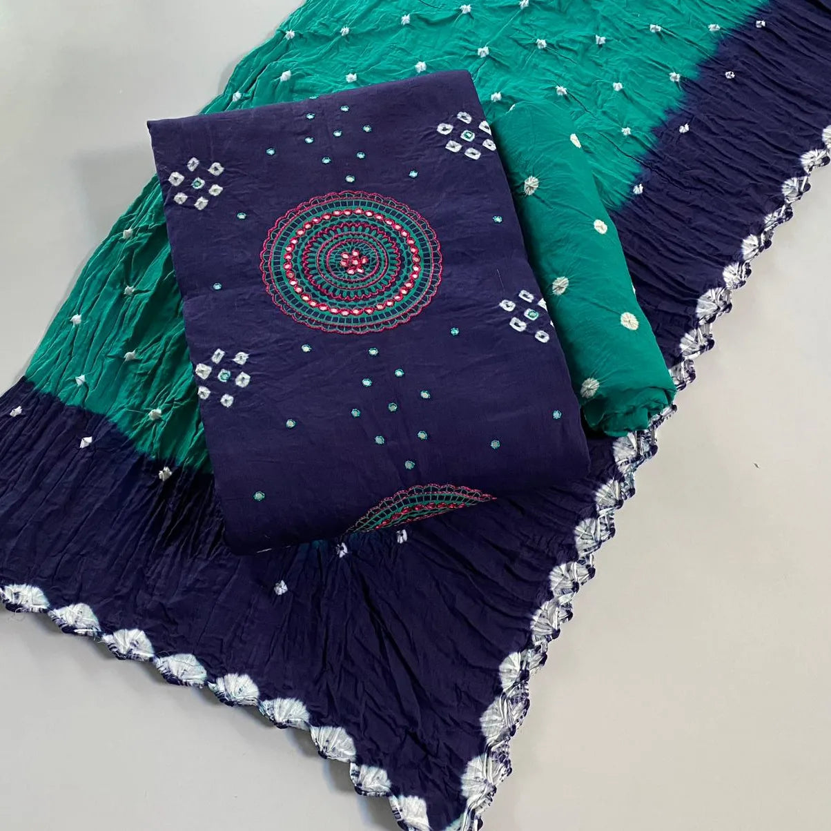 Cotton Mirror Thread work Bandhani Material (Unstitched) - Premium from Ethenika.com - Just INR 1890! Shop now at Ethenika.com