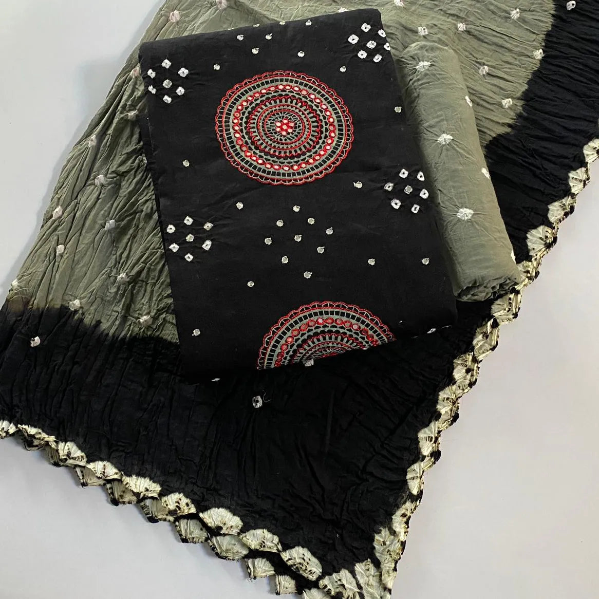 Cotton Mirror Thread work Bandhani Material (Unstitched) - Premium from Ethenika.com - Just INR 2190! Shop now at Ethenika.com