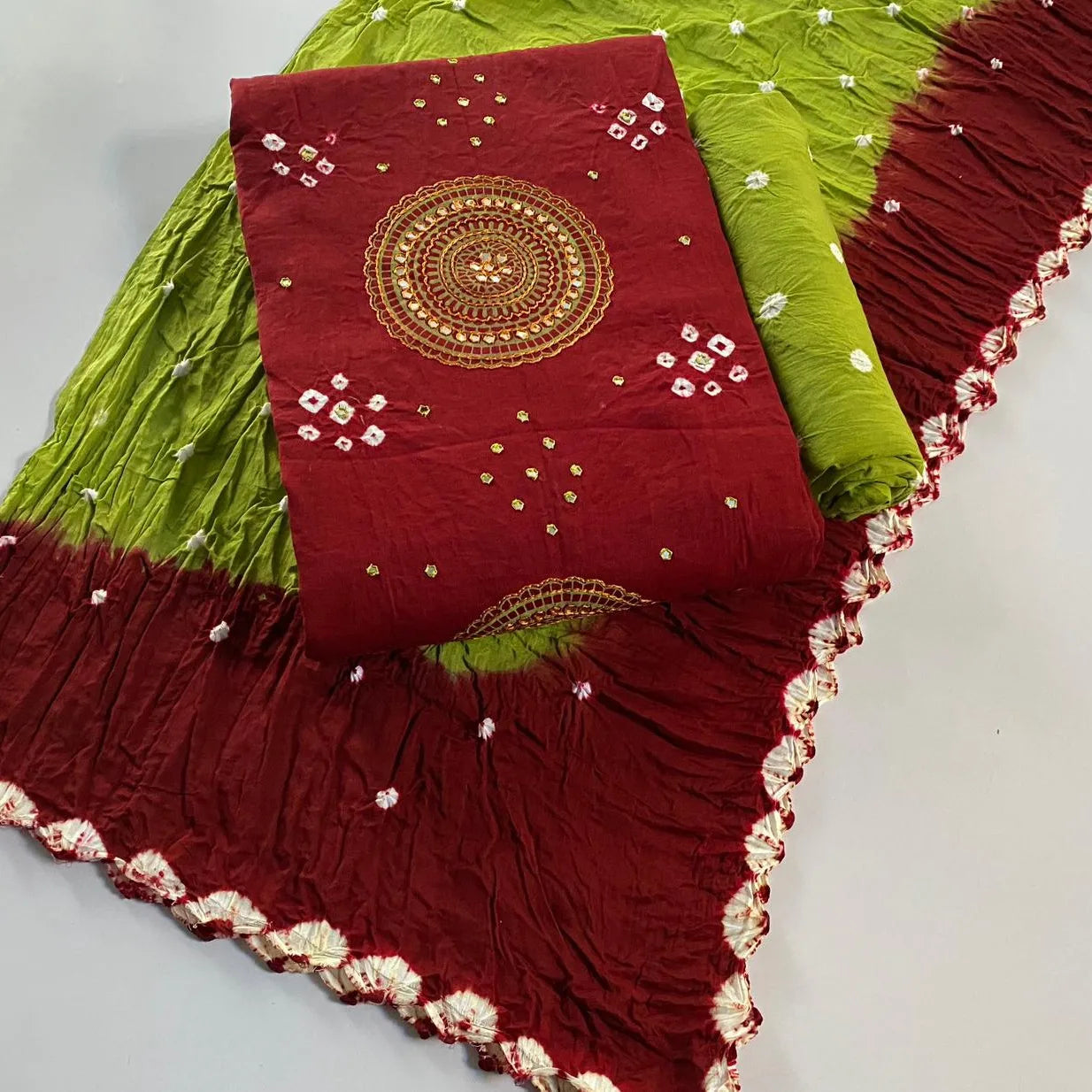 Cotton Mirror Thread work Bandhani Material (Unstitched) - Premium from Ethenika.com - Just INR 1890! Shop now at Ethenika.com