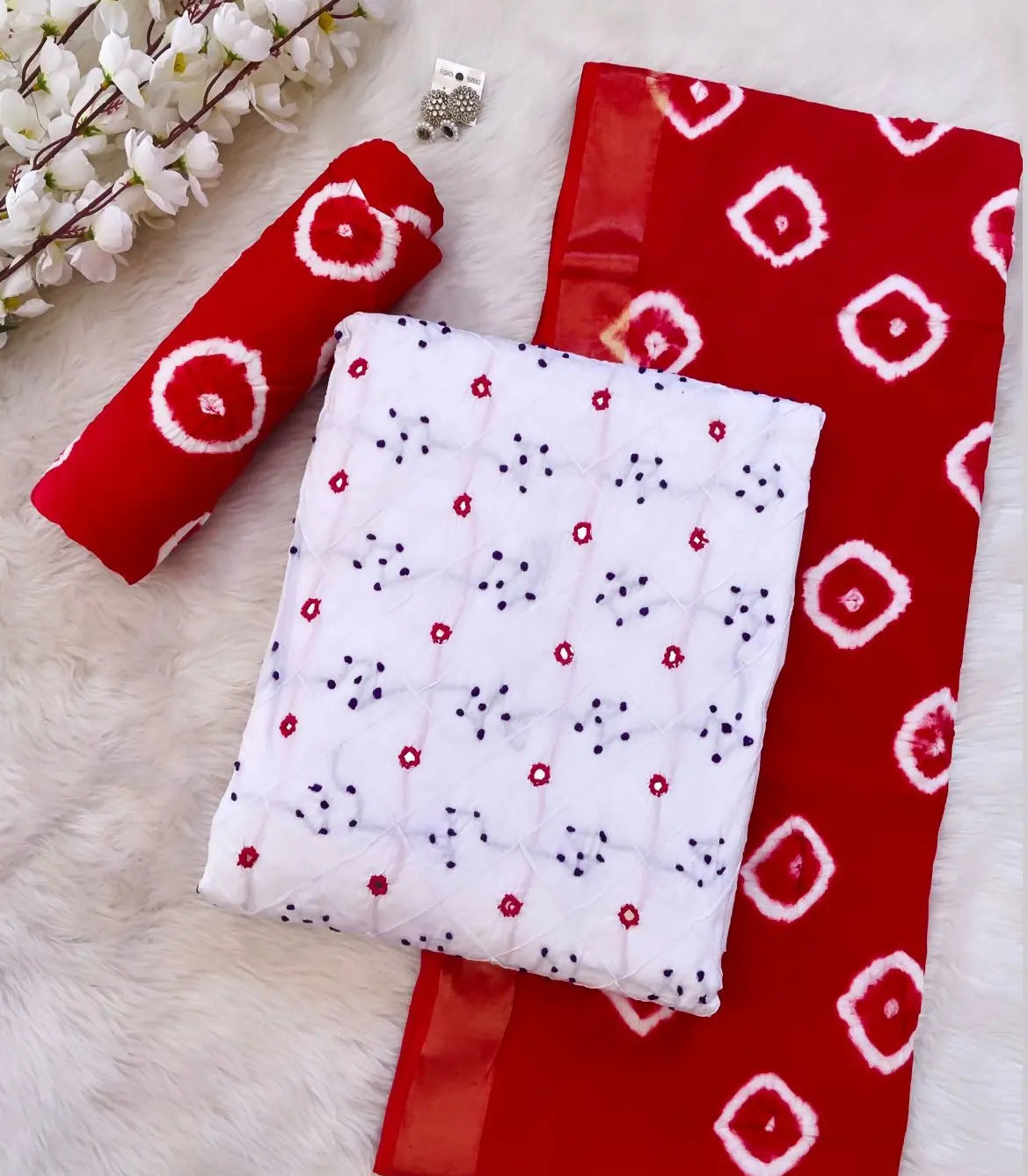 Cotton Mirror Thread work Bandhani Material (Unstitched) Ethenika.com