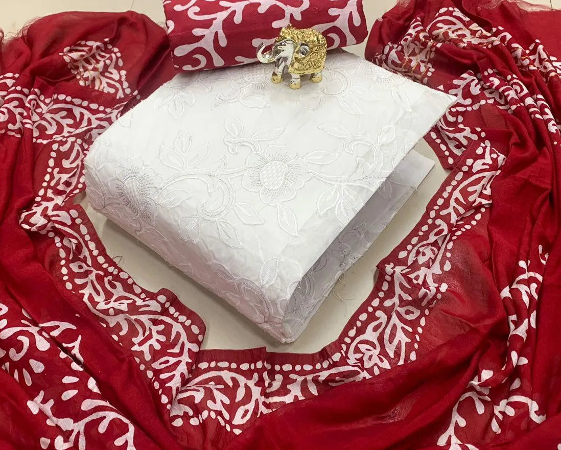 Chikankari work with Batik Print Dress Material (Unstitched) - Premium from Ethenika.com - Just INR 1390! Shop now at Ethenika.com
