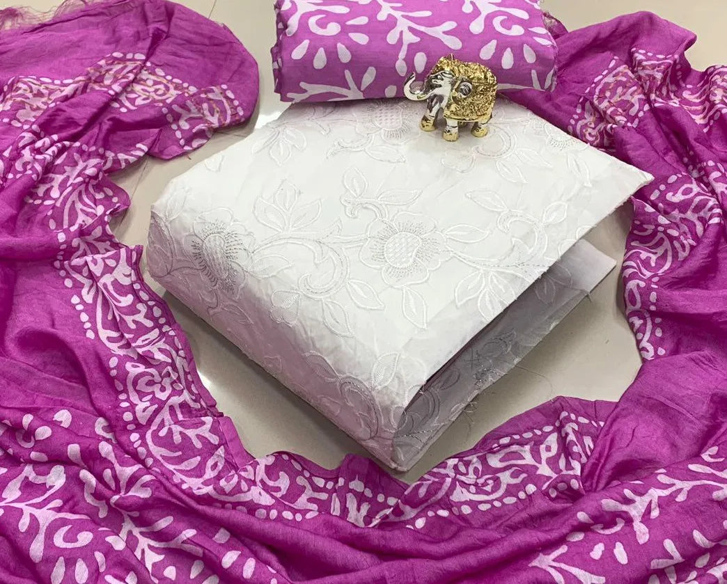 Chikankari work with Batik Print Dress Material (Unstitched) - Premium from Ethenika.com - Just INR 1390! Shop now at Ethenika.com
