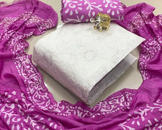 Chikankari work with Batik Print Dress Material (Unstitched) - Premium  from Ethenika.com - Just INR 1390! Shop now at Ethenika.com