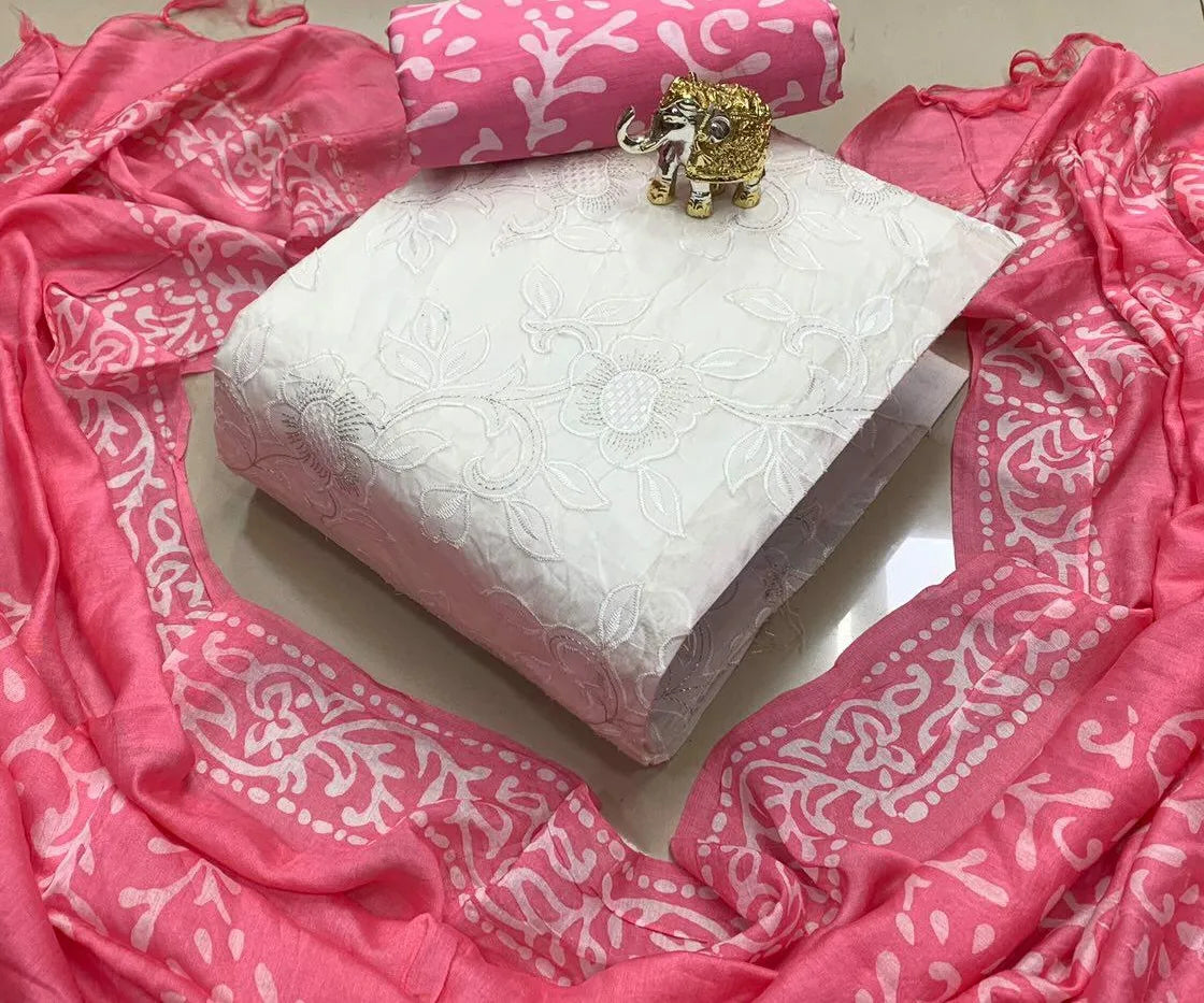 Chikankari work with Batik Print Dress Material (Unstitched) - Premium from Ethenika.com - Just INR 1390! Shop now at Ethenika.com