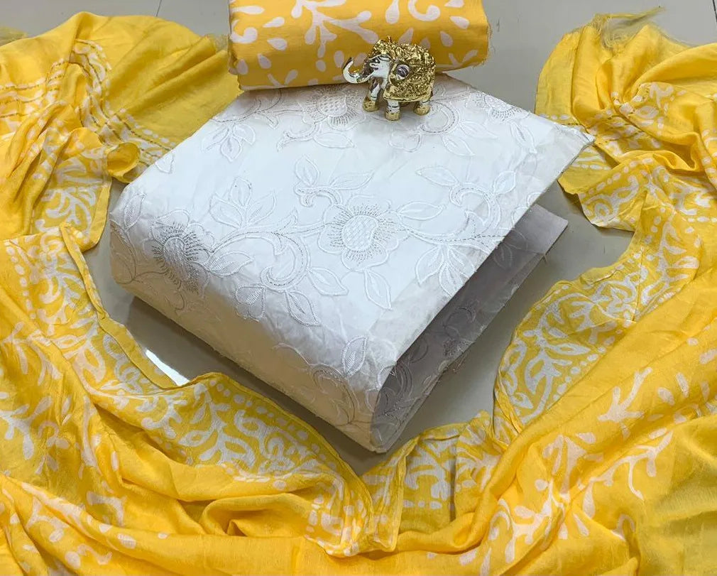 Chikankari work with Batik Print Dress Material (Unstitched) - Premium from Ethenika.com - Just INR 1390! Shop now at Ethenika.com