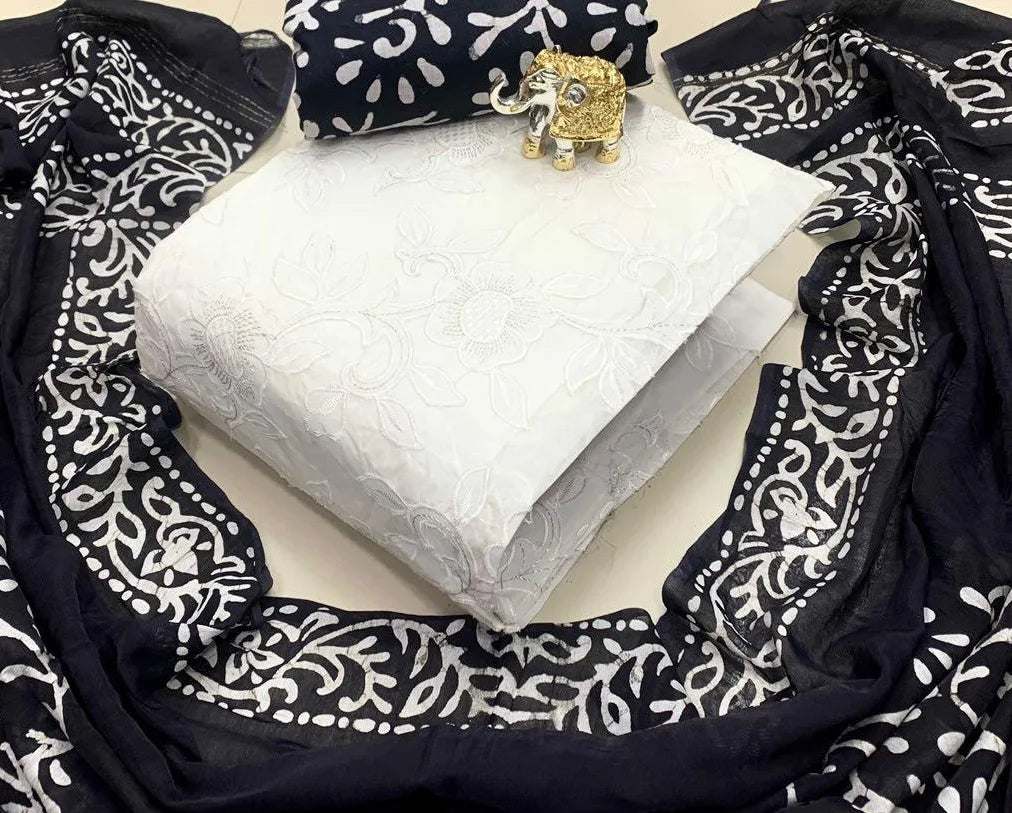 Chikankari work with Batik Print Dress Material (Unstitched) - Premium from Ethenika.com - Just INR 1390! Shop now at Ethenika.com