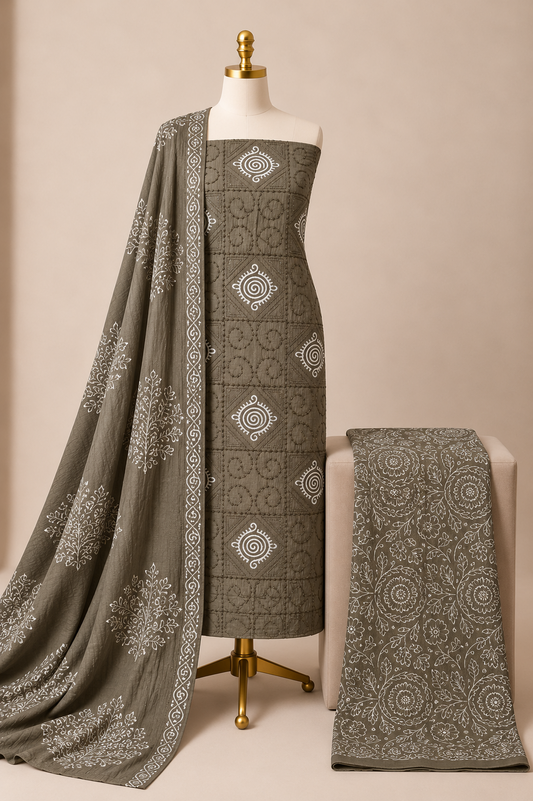 Soft Cotton Thread Work Printed Dresss Material (Unstitched)