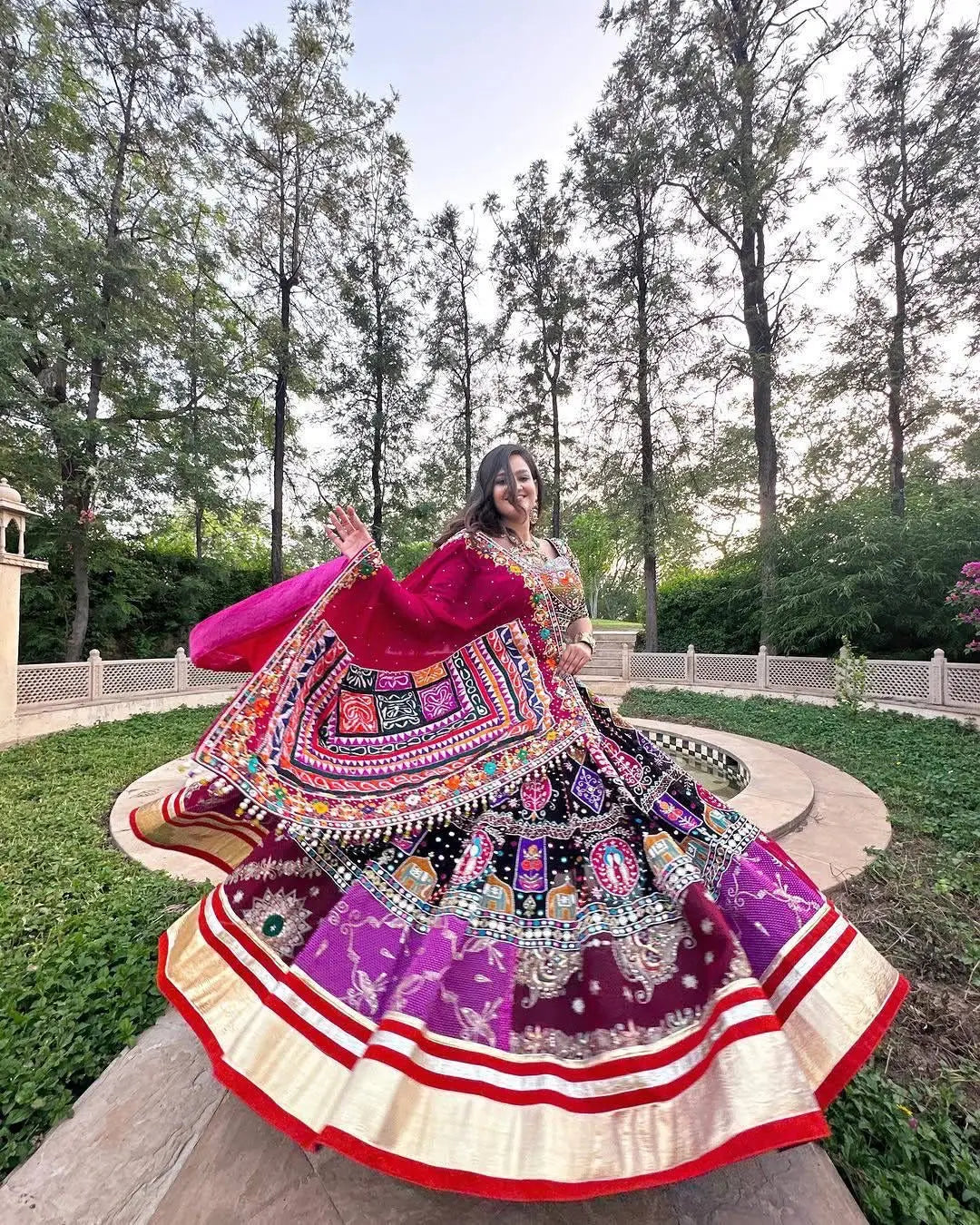 Muslin Cotton Digital Print Mirror Work Designer Chaniya Choli for Garba Ethenika.com