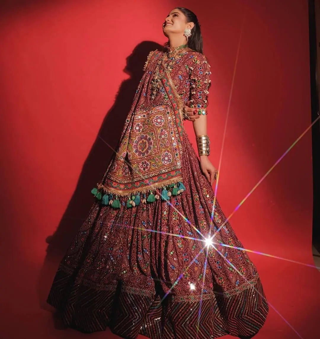 Muslin Cotton Digital Print with Real Mirror Work Navratri Special Designer Chaniya Choli Ethenika.com