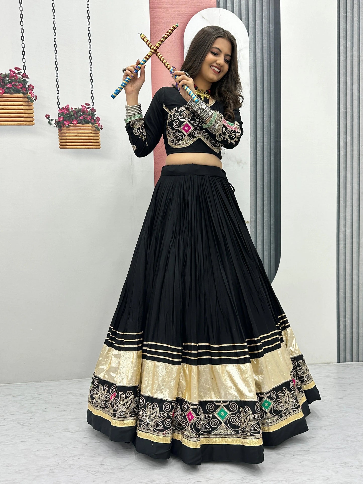 Pure Cotton Thread Embroidery Work 6M Flair work Navratri Special Designer Chaniya Choli (Ready To Wear) Ethenika.com