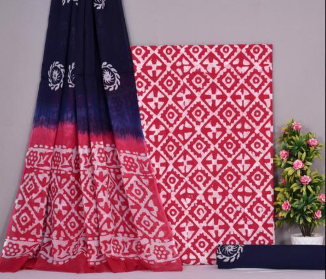 Cotton Hand Blocked Wax Batik Material (Unstitched) - Premium from Ethenika.com - Just INR 1490! Shop now at Ethenika.com