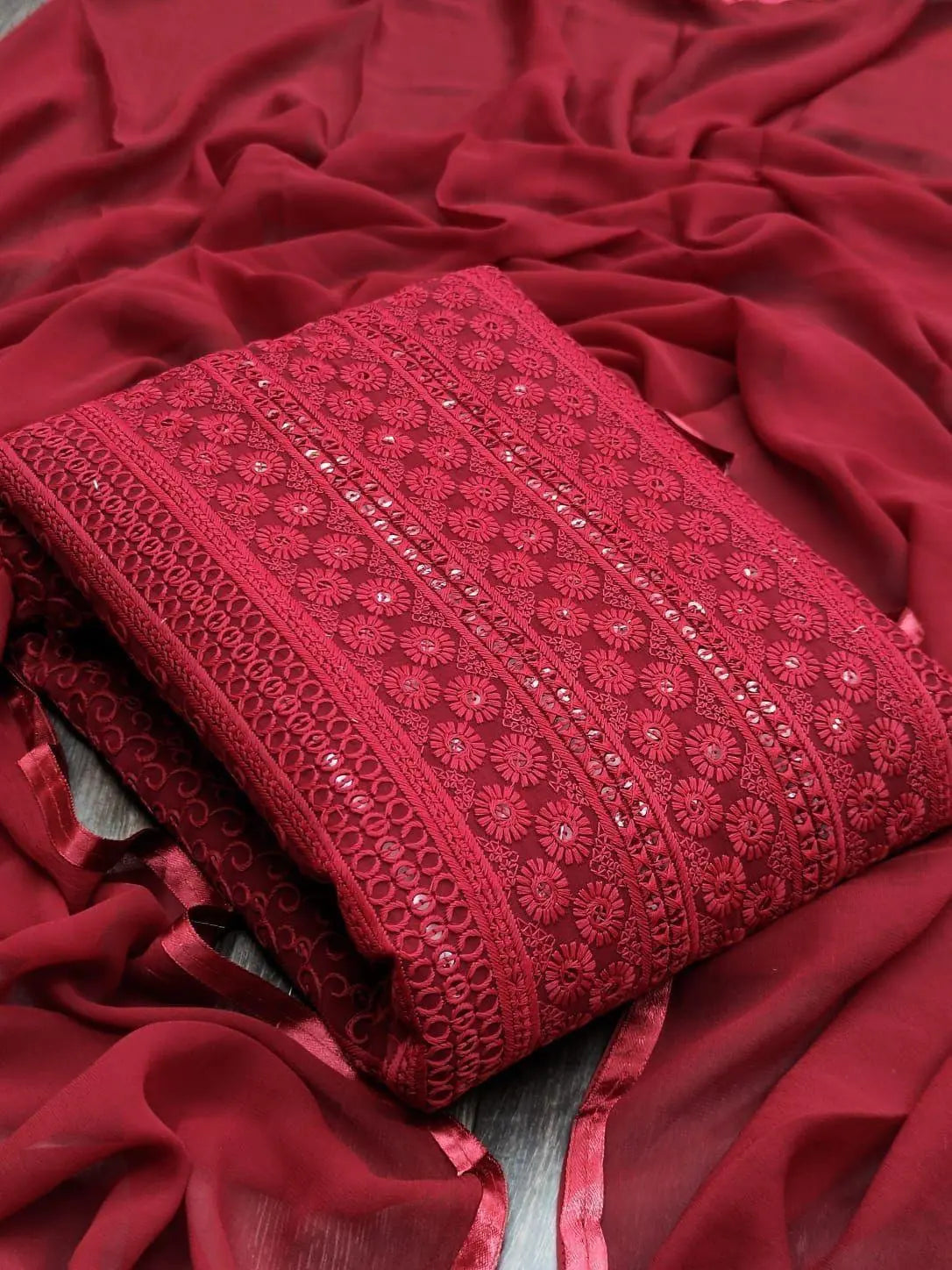 Sequence Daman Work with Chiffone Dupatta Dress Material (Unstitched) Ethenika.com