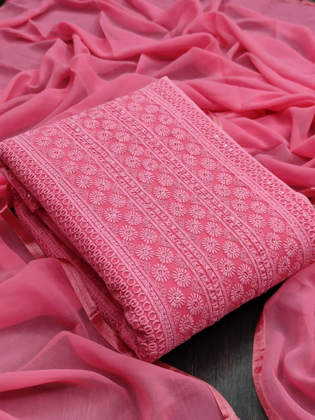Sequence Daman Work with Chiffone Dupatta Dress Material (Unstitched) Ethenika.com