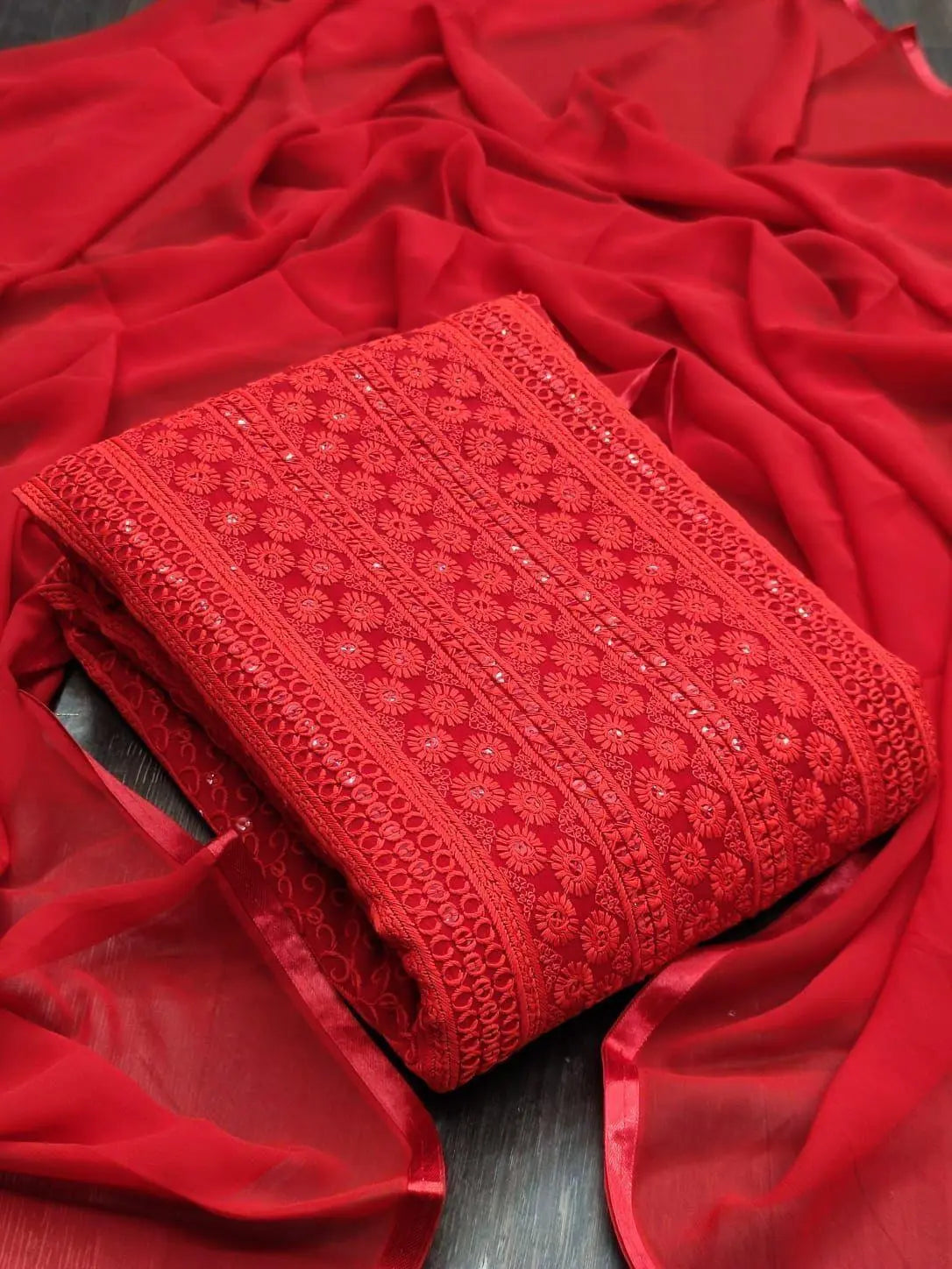 Sequence Daman Work with Chiffone Dupatta Dress Material (Unstitched) Ethenika.com