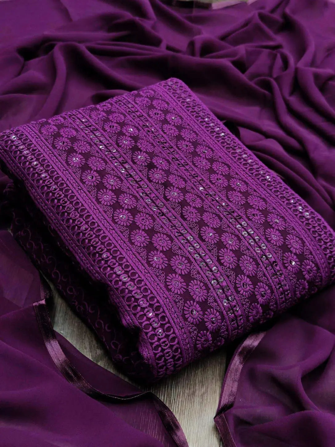 Sequence Daman Work with Chiffone Dupatta Dress Material (Unstitched) Ethenika.com