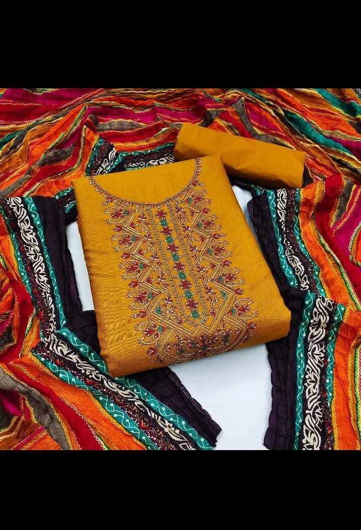 Slub Cotton Kashmiri Embroidery work Salwar Material (Unstitched) - Premium from Ethenika - Just INR 1490! Shop now at Ethenika.com