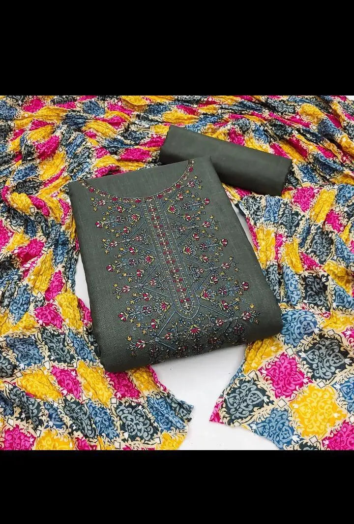 Slub Cotton Kashmiri Embroidery work Salwar Material (Unstitched) - Premium from Ethenika - Just INR 1490! Shop now at Ethenika.com
