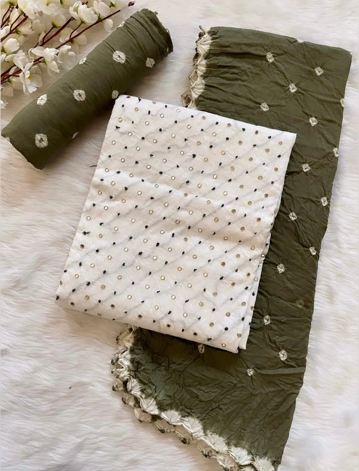 Soft Cotton Mirror Thread Work Bandhani Salwar Material (Unstitched) - Premium from Ethenika - Just INR 1890! Shop now at Ethenika.com