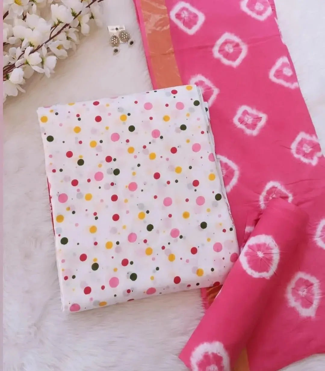 Soft Cotton Summer Special Polkadot Bandhani Material (Unstitched) Ethenika.com