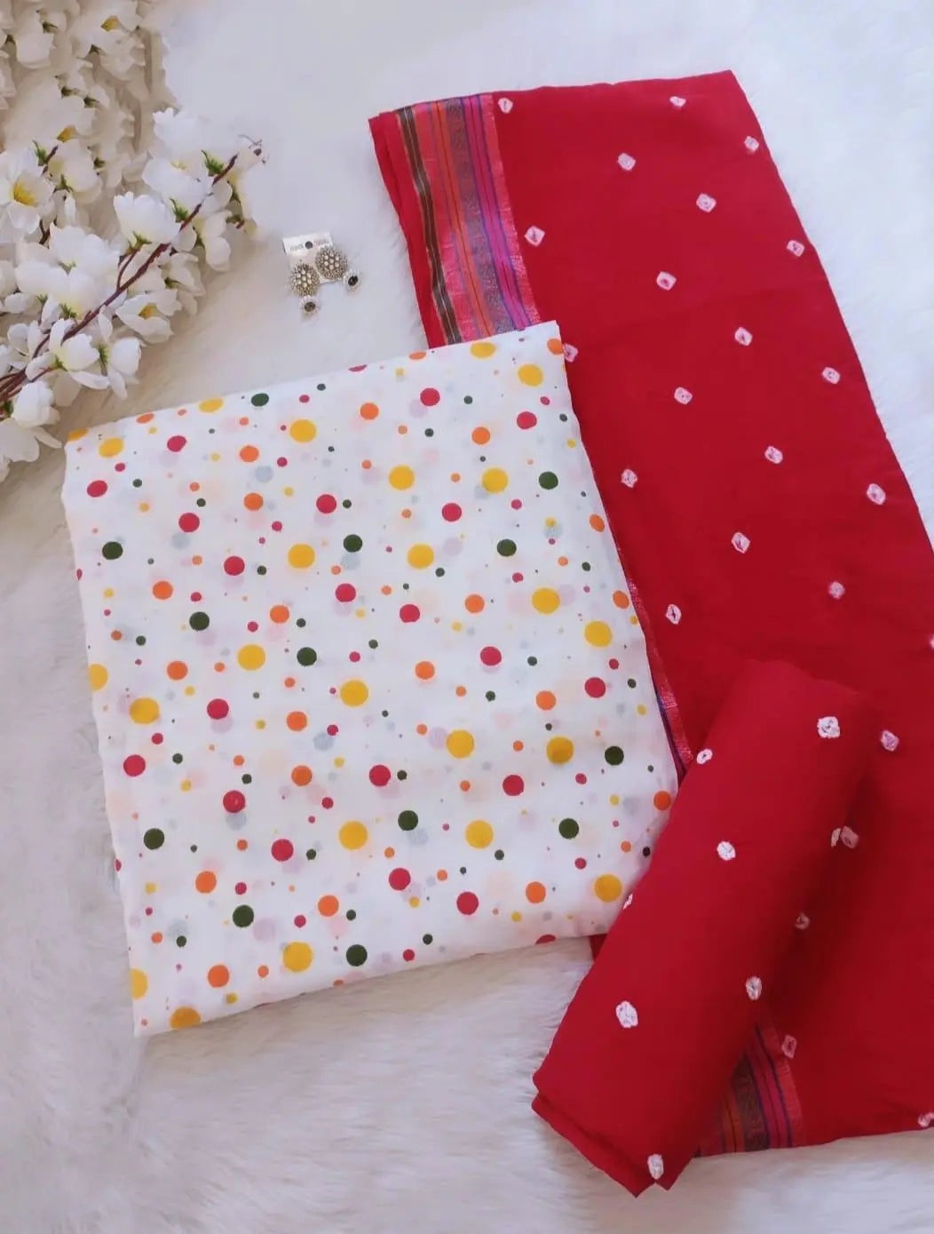 Soft Cotton Summer Special Polkadot Bandhani Material (Unstitched) Ethenika.com